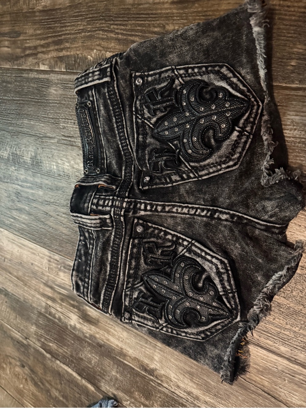 Rock Revival Black Distressed Embellished Jean Shorts